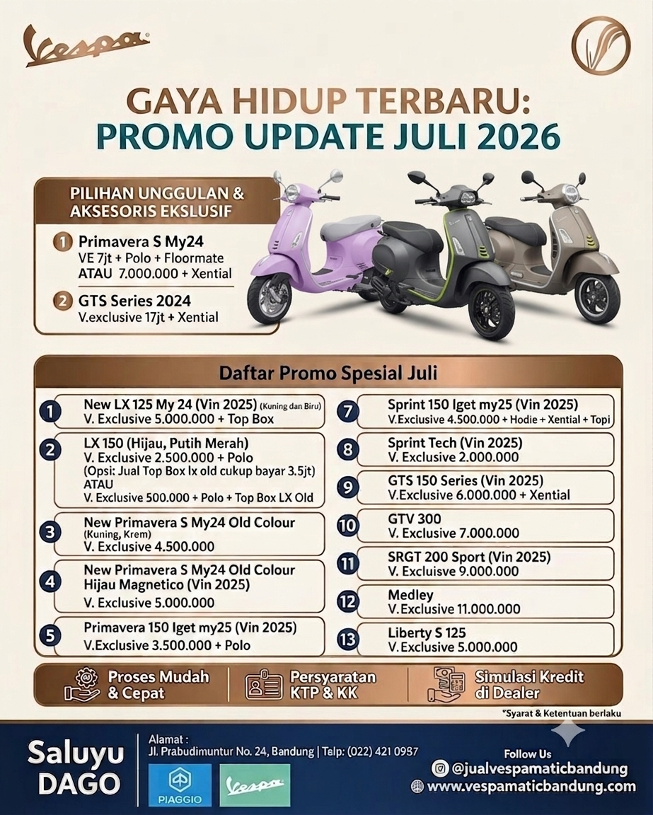 Banjir Voucher Eksklusif! Cek Promo Terbaru Vespa Matic Bandung Dago Bulan Juli 2026