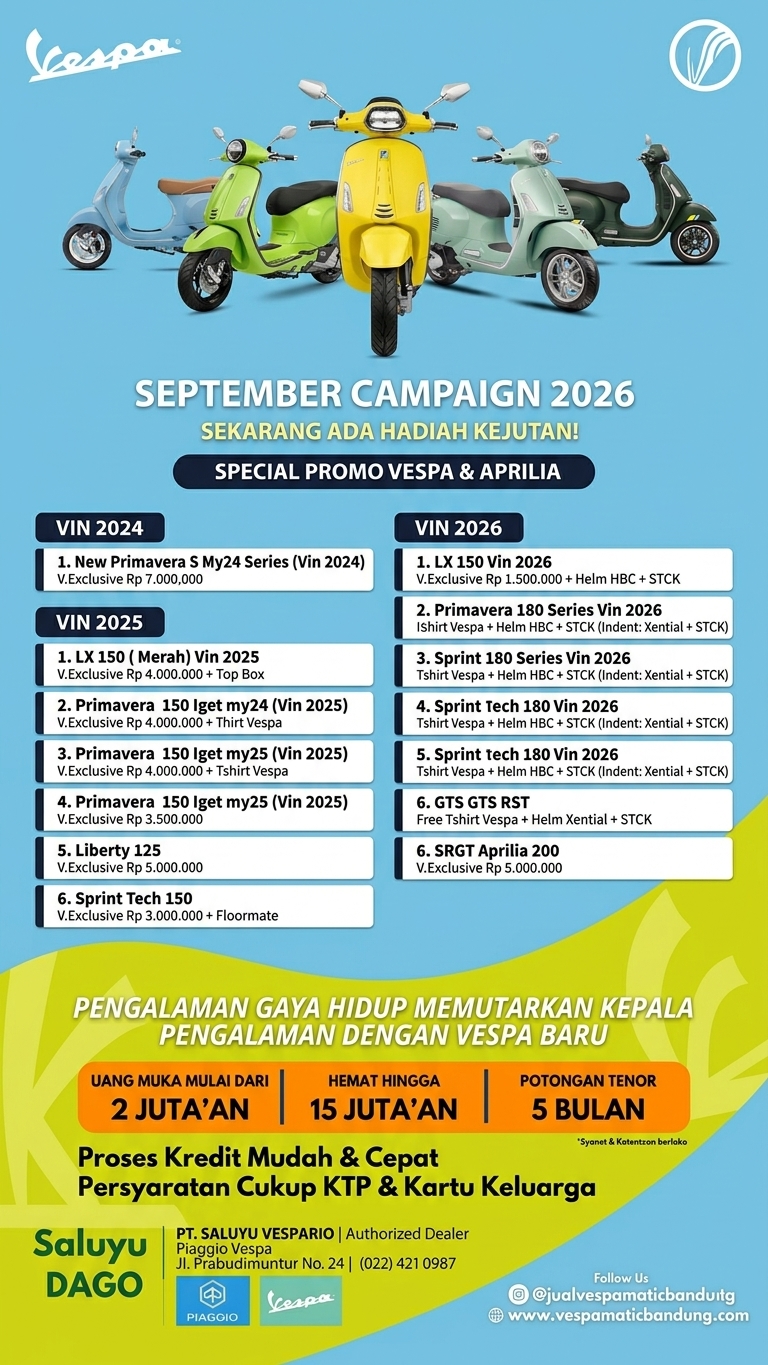Promo Vespa & Aprilia Bandung September Campaign 2026: Banjir Voucher Exclusive dan Bonus Aksesoris!